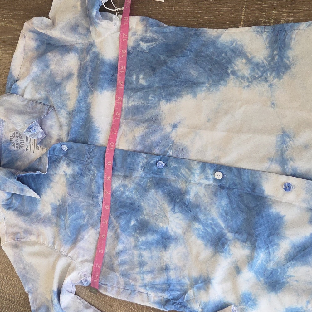 NEW! SUN50 Blue & White Tie-Dye Button-Up Beach Swim Cover Up Shirt Dress XS - Picture 7 of 11